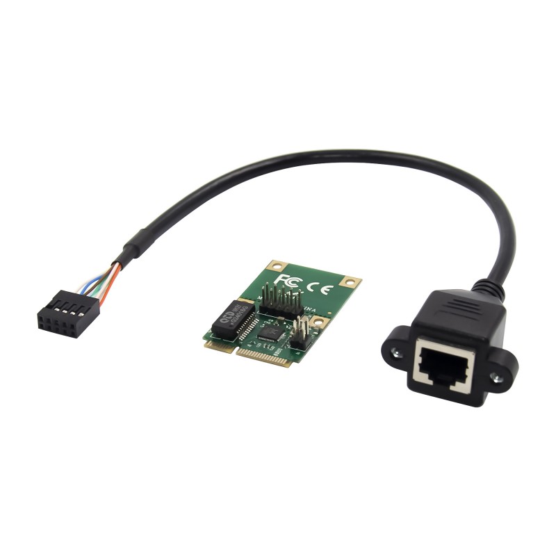 Mini PCI Express 1-port RJ45 Gigabit Ethernet Network Adapter with Panel-Mount Female RJ45 Connector