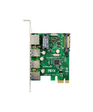 PCIe x1 3-Port USB 3.0 Type-A USB Host Card with Gigabit Ethernet LAN Card