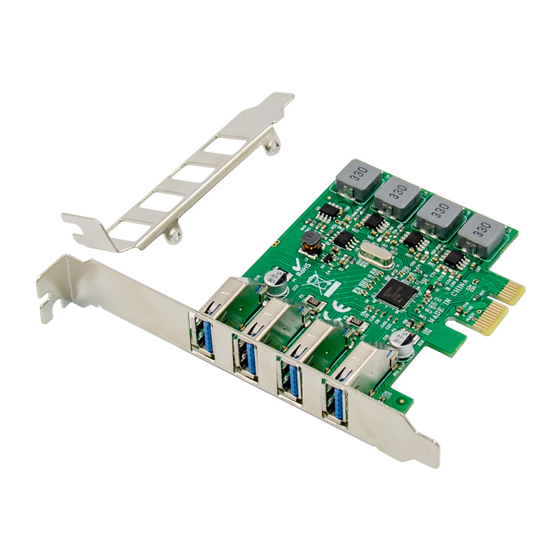PCIe x1 4-port USB 3.0 Type-A Bus Powered USB Host Card