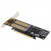 PCIe 3.0 x16 3-in-1 SSD Adapter, 1-port M.2 B-key & 1-port M.2 M-key & 1-port mSATA